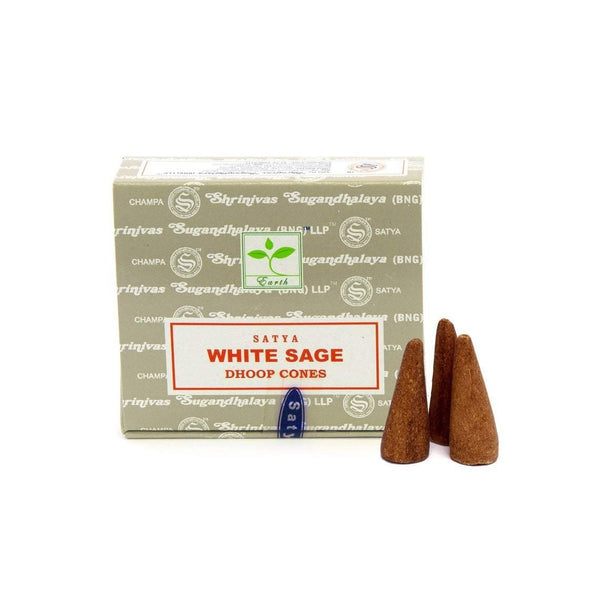 Satya White Sage Incense (Dhoop) Cones - 12 Cones Pack - Auric Blends